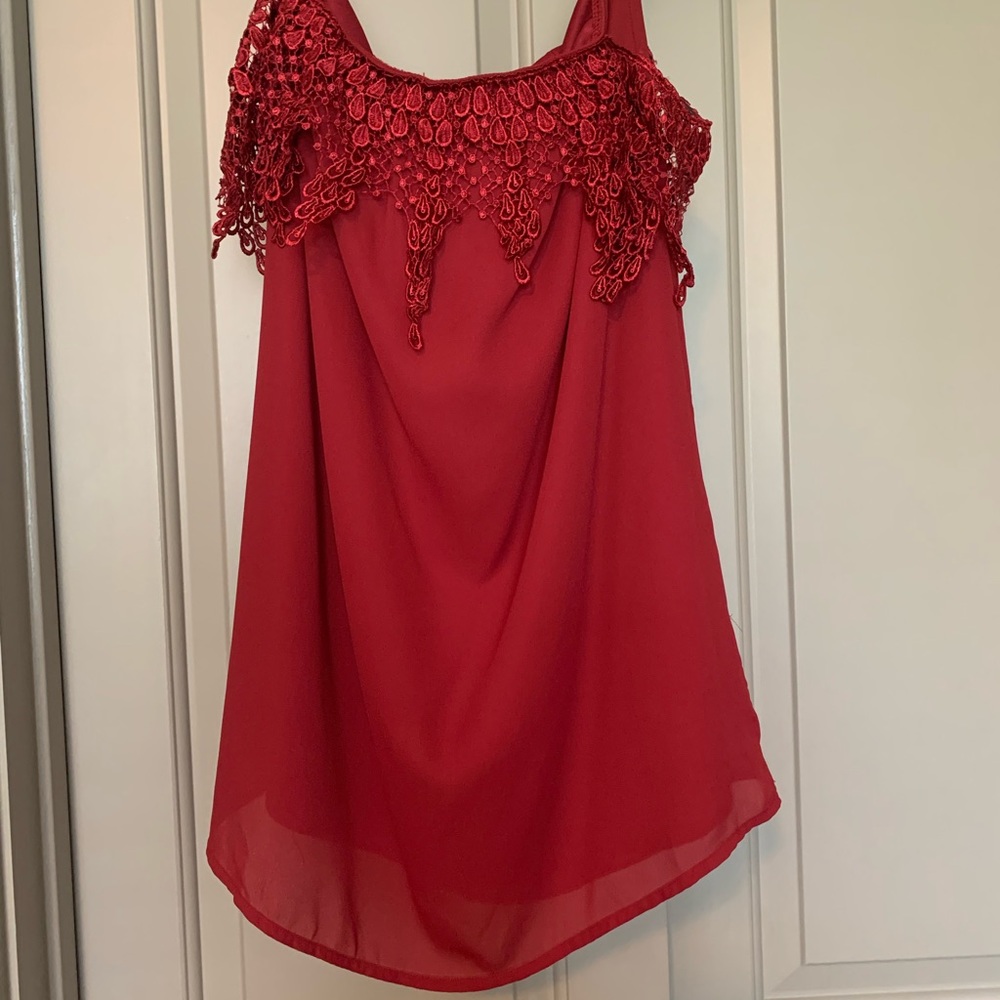 Off shoulder red flowy dress with lace